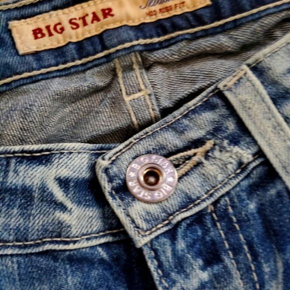 BIG STAR DENIM MADDIE CROPPED JEANS DISTRESSED WASH CALF EMBELLISHED STITCH - Picture 5 of 13